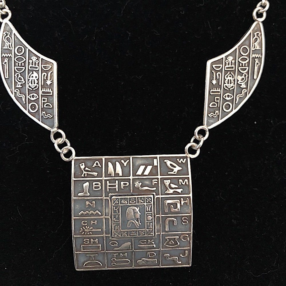 Hieroglyphic silver necklace
